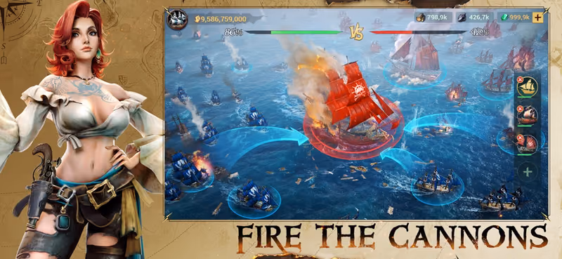 Sea of Conquest: Pirate War — official gameplay screenshot of a ship firing its cannons